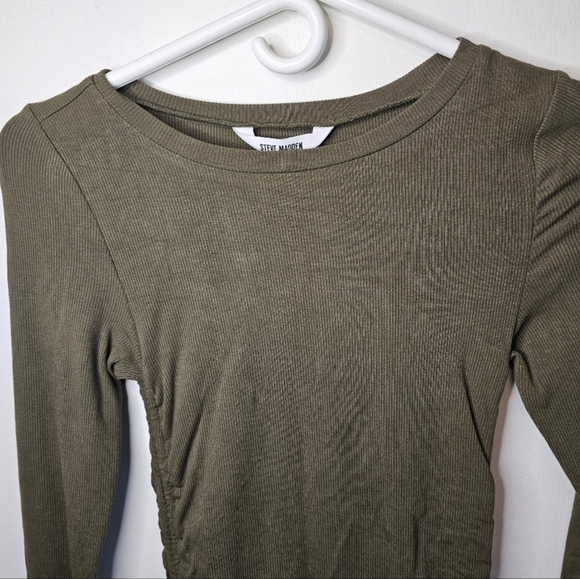BB Dakota For Steve Madden Ruched Ribbed Long Sleeve Olive Green Mini Dress XS - Picture 3 of 11